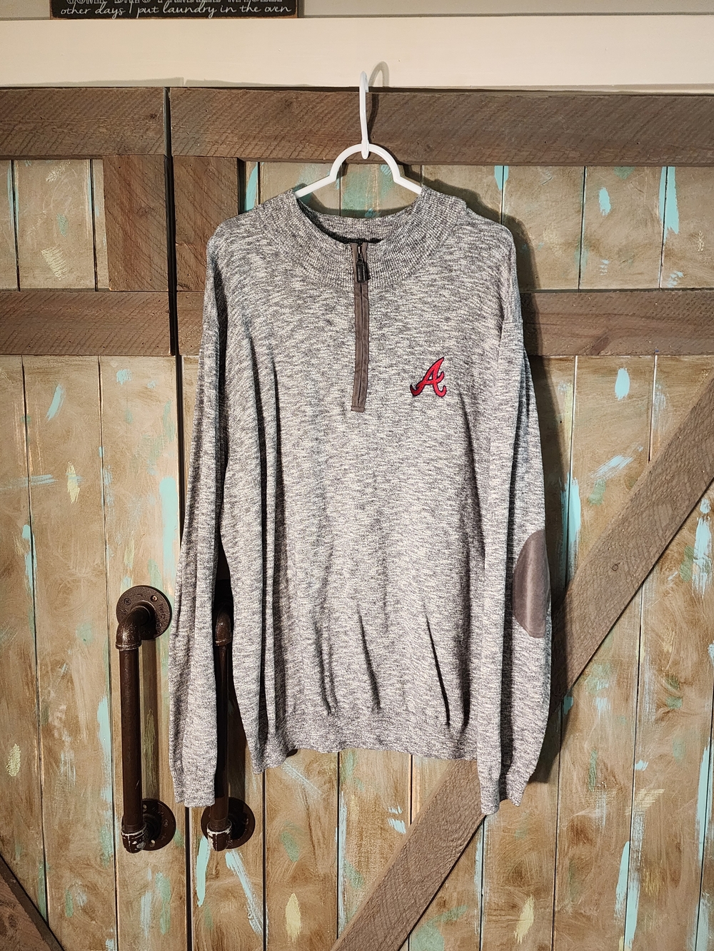 Men's Atlanta Braves Heather Gray Half-Zip Sweater